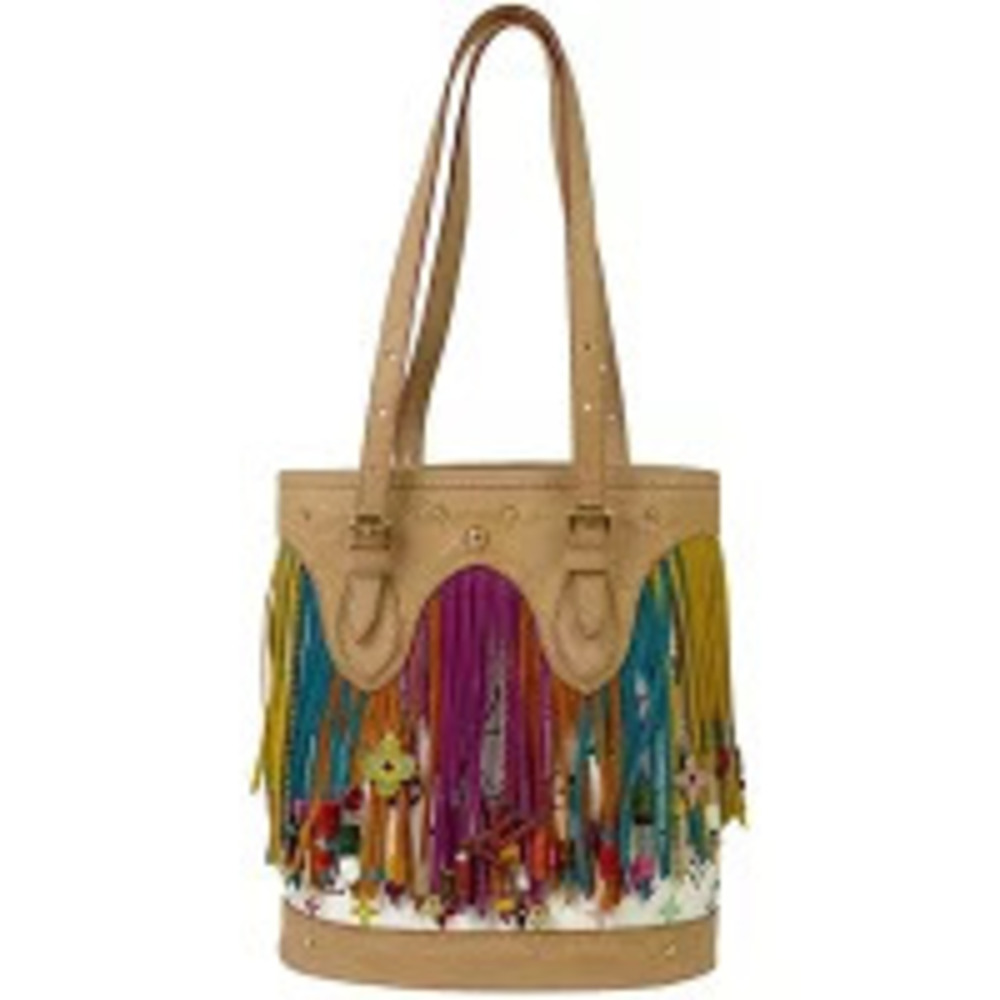 Louis Vuitton Bucket Flange Shoulder Bag Fringe Tote Monogram Multicolor Blanc - Picture 3 of 7